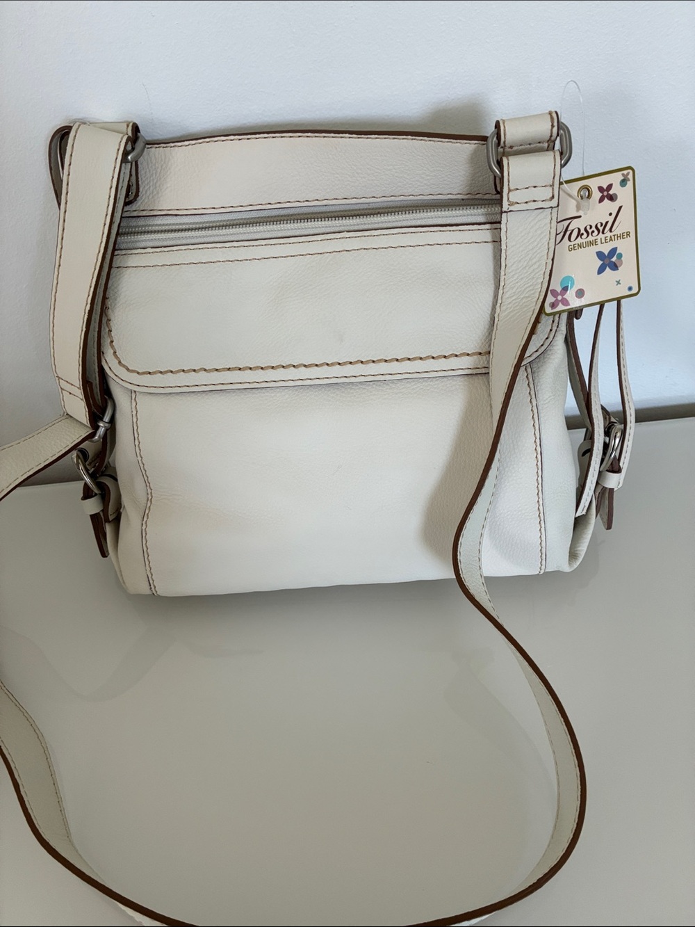 Fossil Cream Leather Crossbody Bag